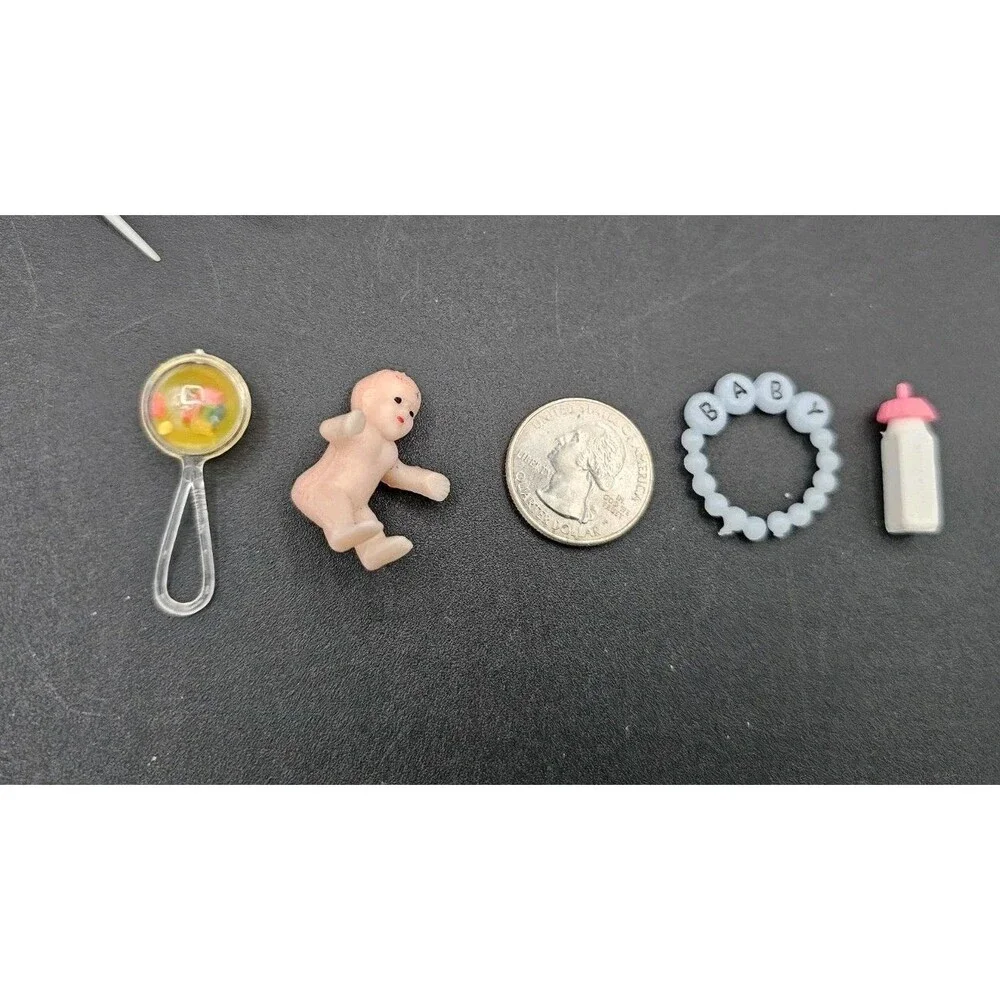 Baby Shower Cake Topper Lot Storks Plastic Diaper Pins Bottles Vtg Boy Or Girl
